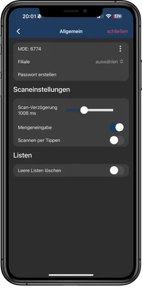 HappyScan App im Dark Mode
